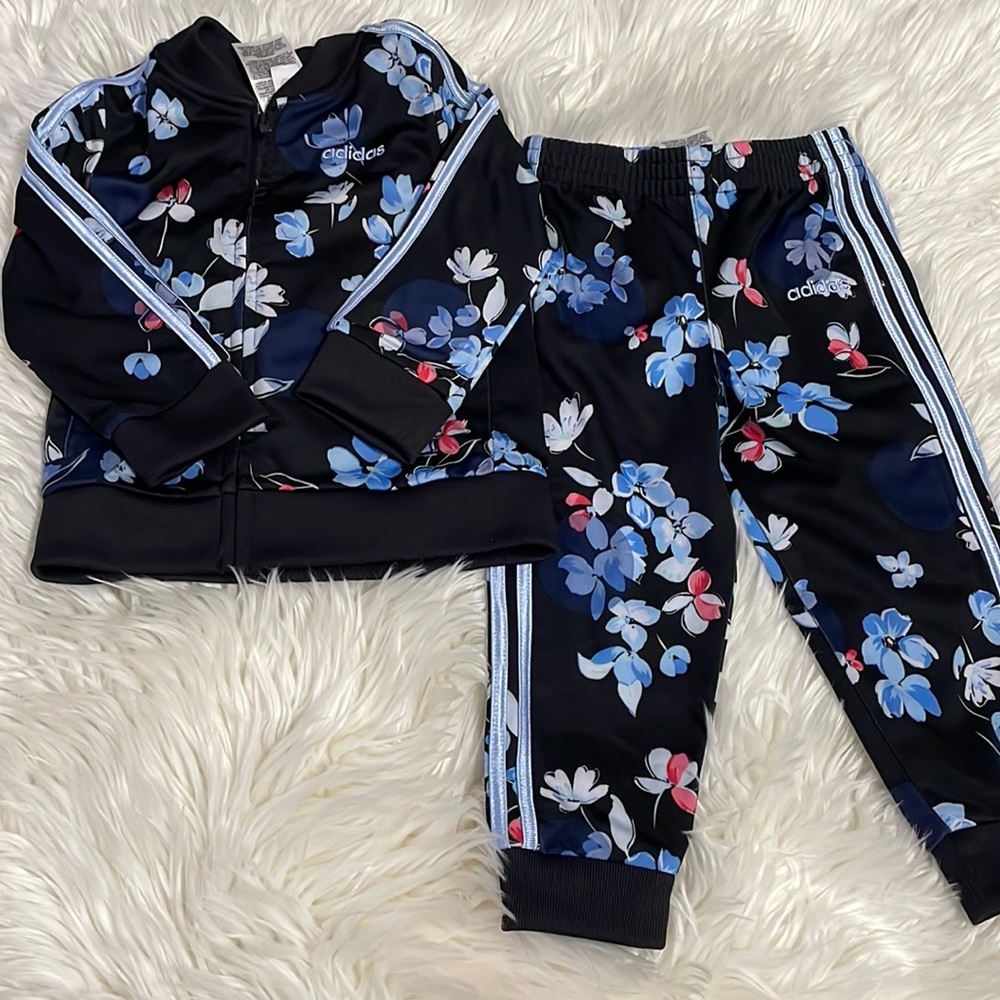 18 months Adidas tracksuit with beautiful blue and pink flowers